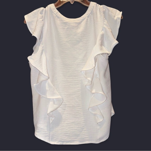 “A New Day” White Ruffled Women’s Top - Picture 2 of 2